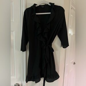 TOPSHOP Black Wrap Dress with Ruffles